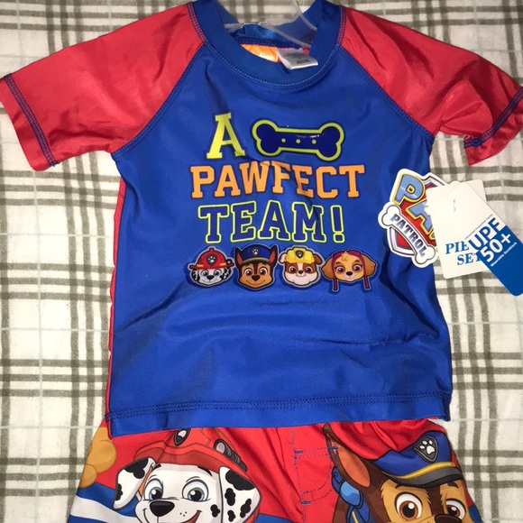 NWT Paw Patrol 2T UPF 50 Swim Trunk and Rash Guard - Picture 3 of 6